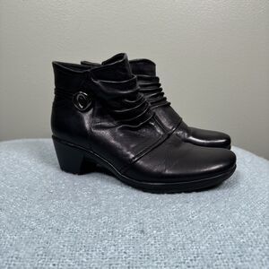 Earth Origins Bailey Black‎ Leather Zip Ankle Boots Womens Size 6 M